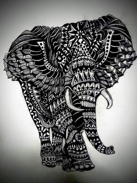 Elephant-doodle art (PRT_7096_43882) - Canvas Art Print - 20in X 29in