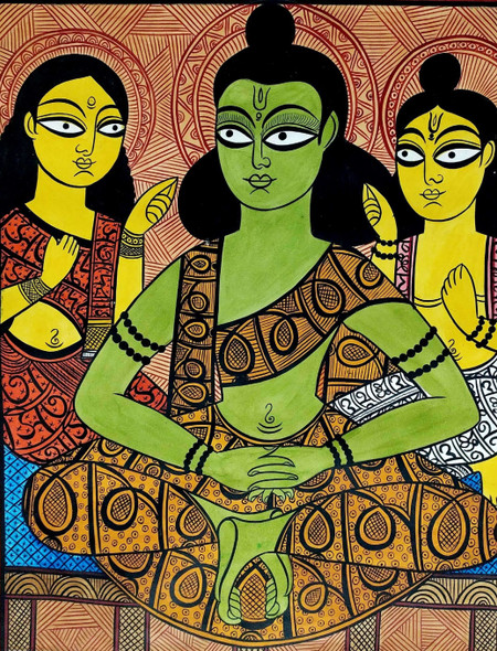 Ram-Lakshman-Sita in Panchwati (ART_7191_44254) - Handpainted Art Painting - 22in X 28in