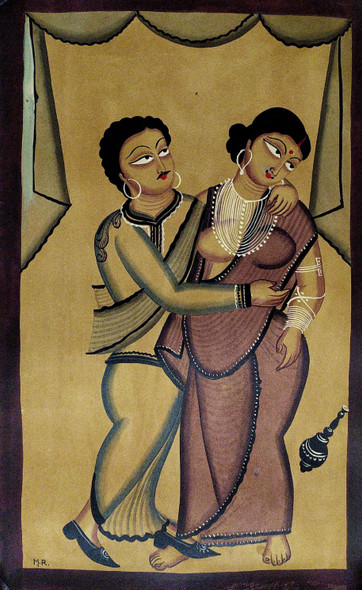 Babu and Bibi (ART_7191_43606) - Handpainted Art Painting - 14in X 22in