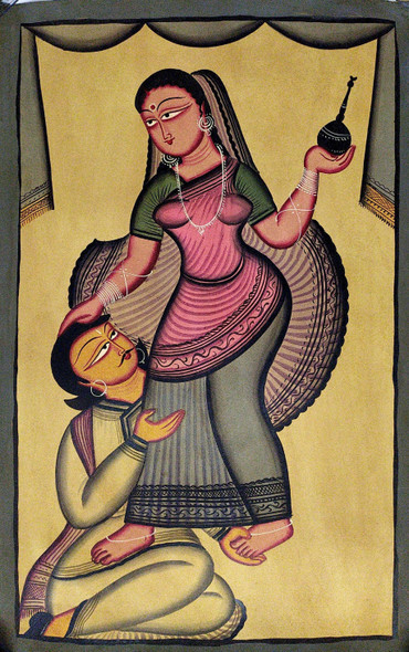 Babu and Bibi (ART_7191_43605) - Handpainted Art Painting - 14in X 22in