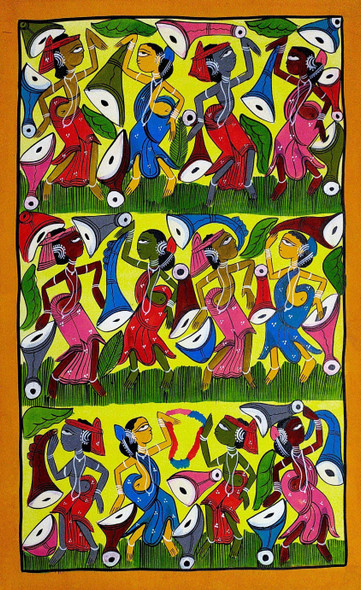 Wedding Celebrations in Santhal Tribe (ART_7191_43568) - Handpainted Art Painting - 14in X 22in