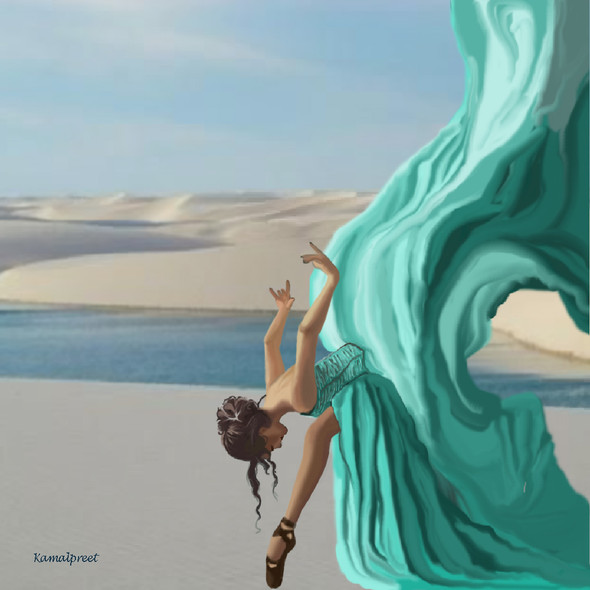 Dancing lady in hot desert (PRT_7096_43874) - Canvas Art Print - 36in X 36in