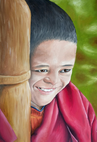 Monk Kid (ART_1569_44387) - Handpainted Art Painting - 20in X 30in