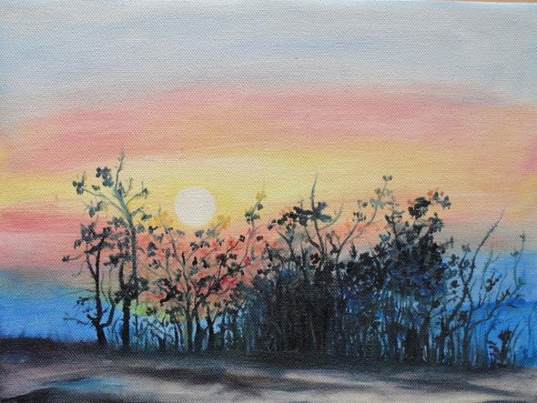 Sun Rise Painting (ART_325_6262) - Handpainted Art Painting - 12in X 9in