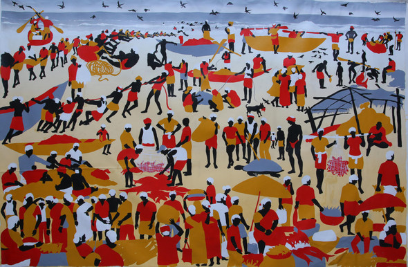 Fisherman Daily Life (ART_6412_44427) - Handpainted Art Painting - 72in X 48in