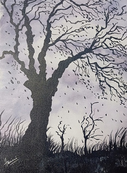 Stormy Tree (ART_5398_44411) - Handpainted Art Painting - 12in X 16in