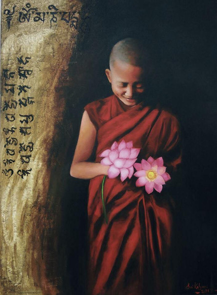 Monk (ART_6974_44277) - Handpainted Art Painting - 32in X 44in