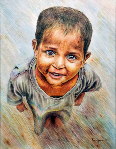 Orphan (ART_6403_38034) - Handpainted Art Painting - 22in X 30in