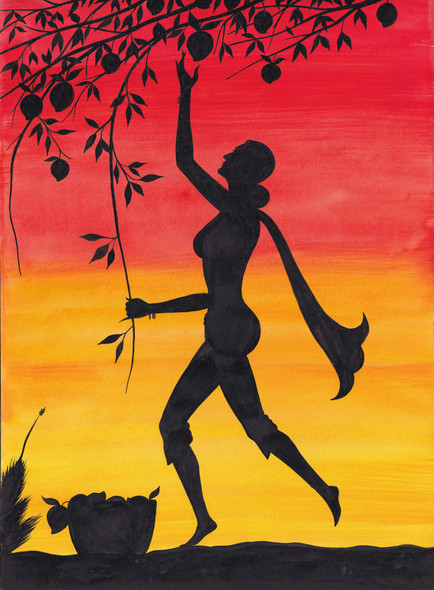Mango Girl (ART_7079_44124) - Handpainted Art Painting - 10in X 14in