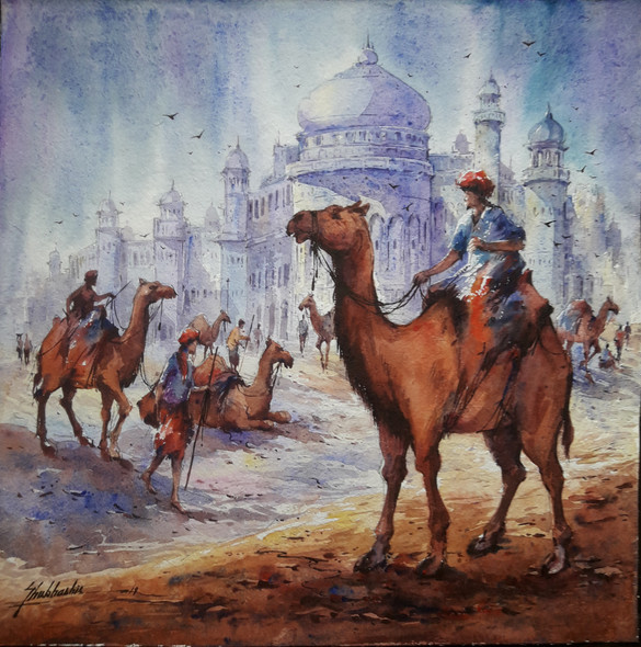 Rajasthan-1 (ART_5995_44587) - Handpainted Art Painting - 15in X 15in