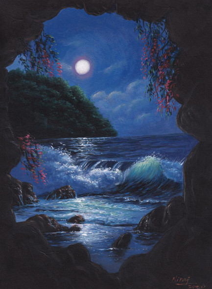 The Midnight Seascape (PRT_4815_44699) - Canvas Art Print - 18in X 24in