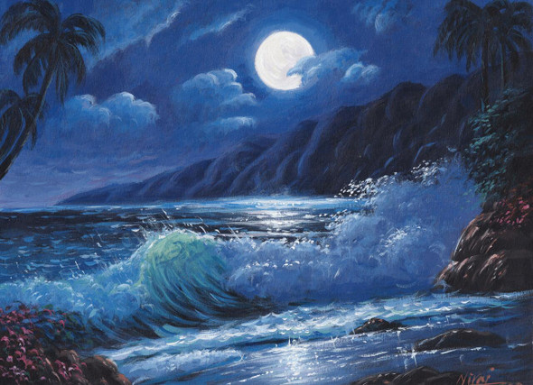 The Moonlight Seascape (PRT_4815_44698) - Canvas Art Print - 24in X 18in