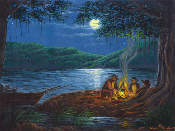 The Midnight Camping (PRT_4815_42187) - Canvas Art Print - 24in X 18in