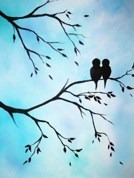 Love birds (ART_7232_44730) - Handpainted Art Painting - 11in X 14in