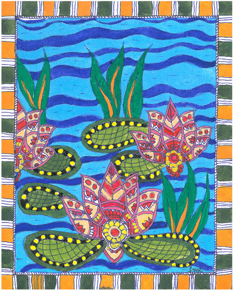 Madhubani - Lotus In The Pond (PRT_7230_44918) - Canvas Art Print - 10in X 12in