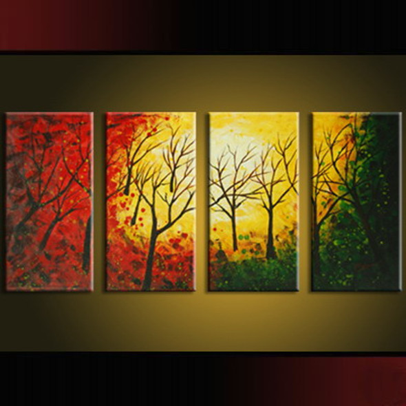 forest, multi piece forest, spring, yellow, red ,green, tree,many trees, spring in forest, autumn in forest