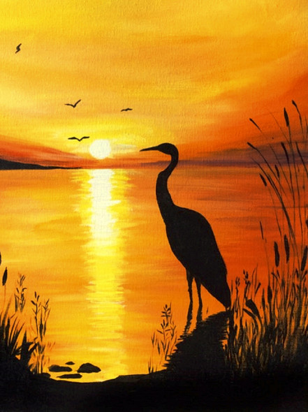 Bird on sunset painting (ART_4772_44791) - Handpainted Art Painting - 22in X 28in