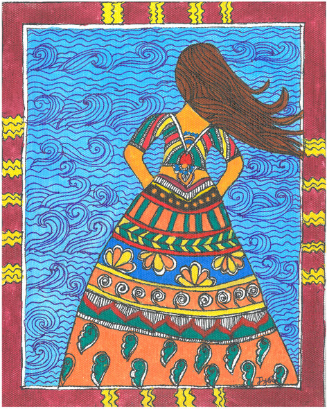 Madhubani - Woman In The Wind (PRT_7230_44739) - Canvas Art Print - 14in X 18in