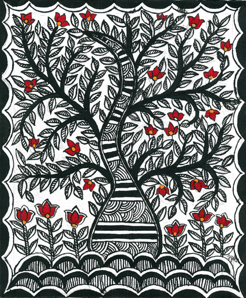 Madhubani - Tree Of Life (PRT_7230_44738) - Canvas Art Print - 10in X 12in