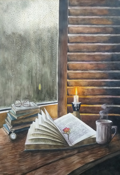 Memories by the window-2 (ART_5899_44993) - Handpainted Art Painting - 22in X 30in