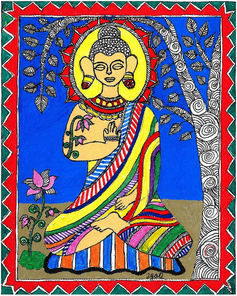 Madhubani - Meditating Buddha (PRT_7230_45051) - Canvas Art Print - 10in X 12in