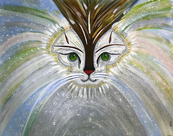 Cat with Sparkling Eyes - Modern Art  (ART_7247_45106) - Handpainted Art Painting - 27in X 21in