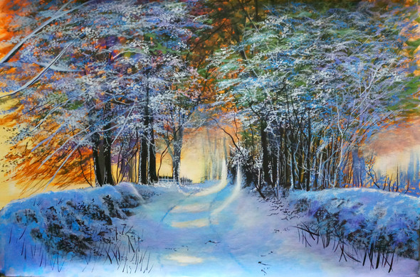Winter path (ART_5868_45205) - Handpainted Art Painting - 36in X 24in