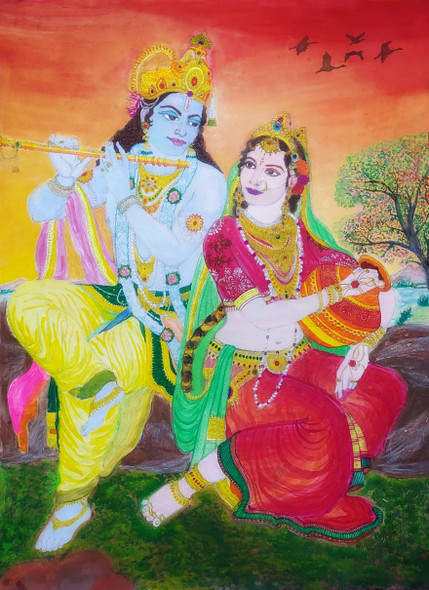 RadhaKrishna painting (ART_4772_44963) - Handpainted Art Painting - 22in X 29in