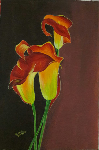 Red calla lily (ART_7255_45342) - Handpainted Art Painting - 11in X 16in