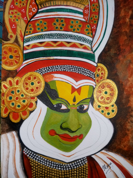 Kathakali (ART_7263_45487) - Handpainted Art Painting - 8in X 11in