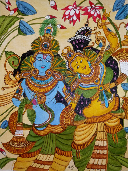Radha Krishna (ART_7263_45486) - Handpainted Art Painting - 15in X 19in
