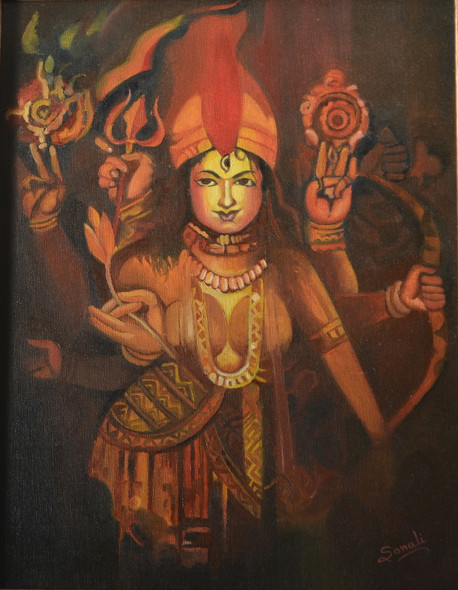 Devi (ART_7240_45524) - Handpainted Art Painting - 16in X 20in