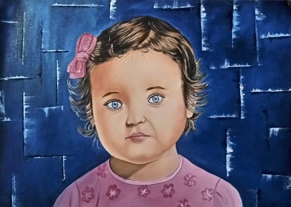 Babby girl portrait (ART_5620_36783) - Handpainted Art Painting - 28in X 20in