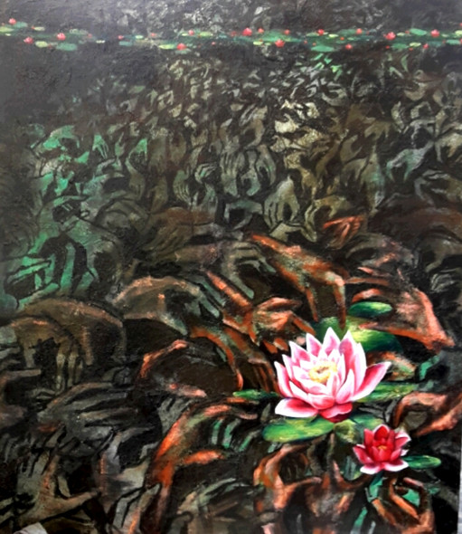 Sacred flower (ART_7261_45594) - Handpainted Art Painting - 36in X 42in