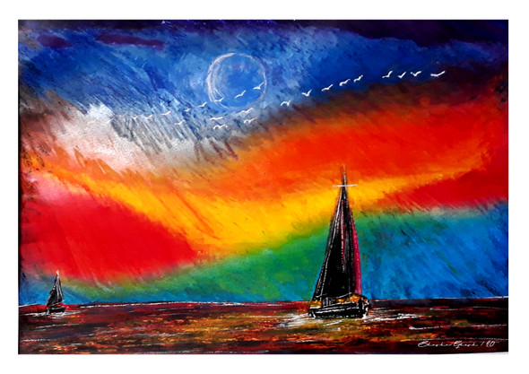 Seascape 03 (ART_6998_45614) - Handpainted Art Painting - 11in X 8in