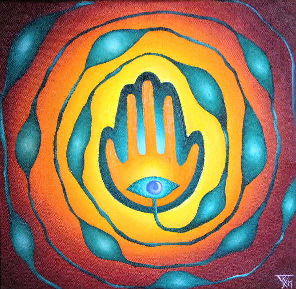 Hamsa - to protect (ART_7276_45626) - Handpainted Art Painting - 12in X 12in
