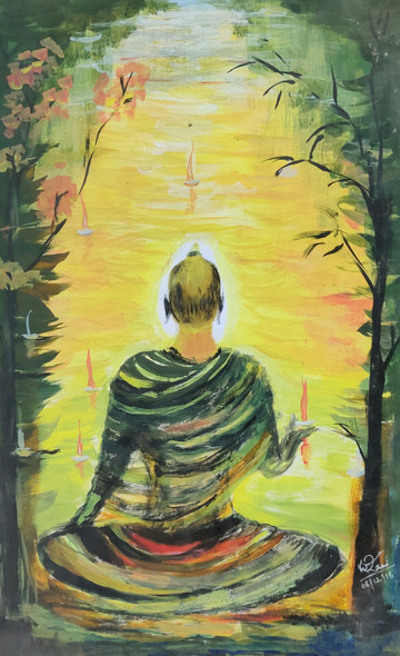 Meditating buddha 1 (ART_7257_45637) - Handpainted Art Painting - 12in X 20in