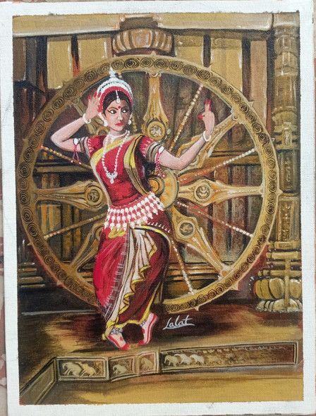 Trivangi Odissi dance form  (ART_7272_45598) - Handpainted Art Painting - 12in X 16in