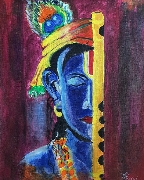 Bansuriwala kanhaiya  (ART_7257_45854) - Handpainted Art Painting - 11in X 15in