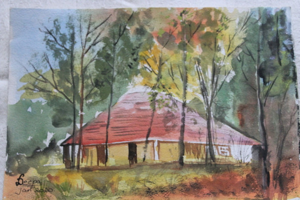 Forest house (ART_7299_46066) - Handpainted Art Painting - 11in X 7in