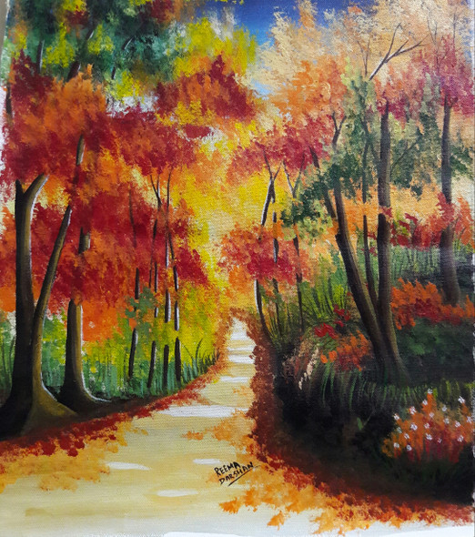 Autumn trees (ART_7255_46224) - Handpainted Art Painting - 16in X 19in