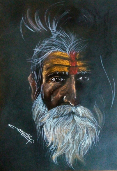 AGHORI BABA (ART_7318_46340) - Handpainted Art Painting - 8in X 12in