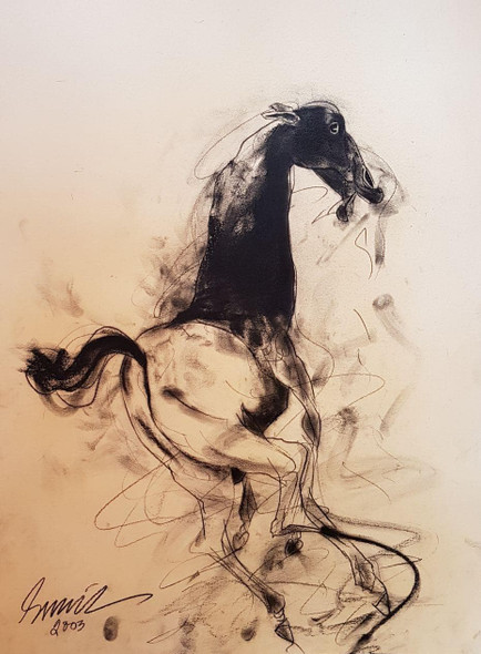 Being Horse Charcoal on Paper by Modern Artist (ART_7308_46329) - Handpainted Art Painting - 22in X 30in