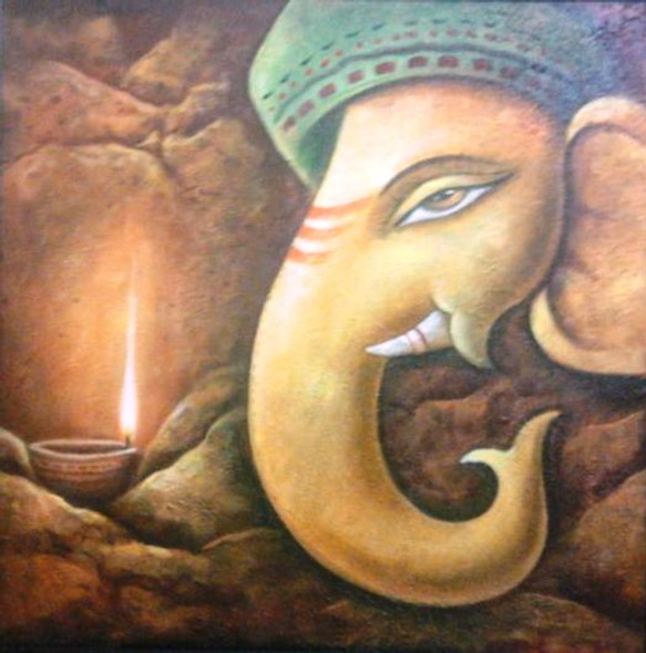 Diya Ganesh (ART_1229_46459) - Handpainted Art Painting - 30in X 30in