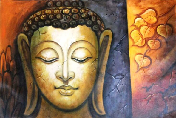 Buddha (Orange) (ART_1229_46450) - Handpainted Art Painting - 36in X 24in