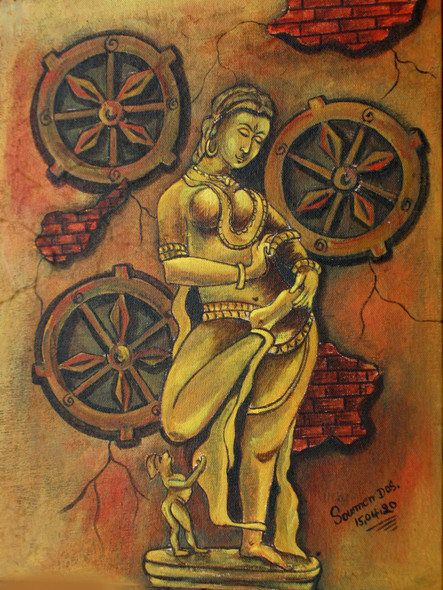 Apsara (ART_6744_46704) - Handpainted Art Painting - 12in X 16in