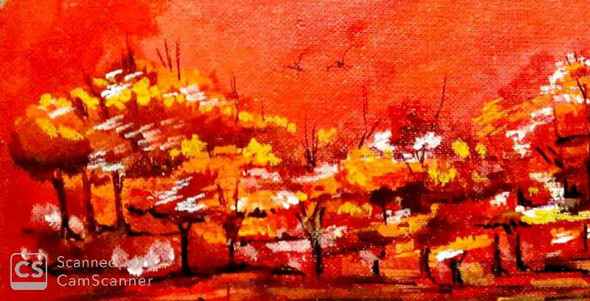 Landscape of sunrise (ART_7347_46818) - Handpainted Art Painting - 15in X 8in