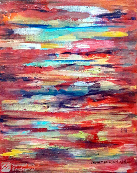 Abstract painting effect of water during sunset (ART_7347_46810) - Handpainted Art Painting - 10in X 12in