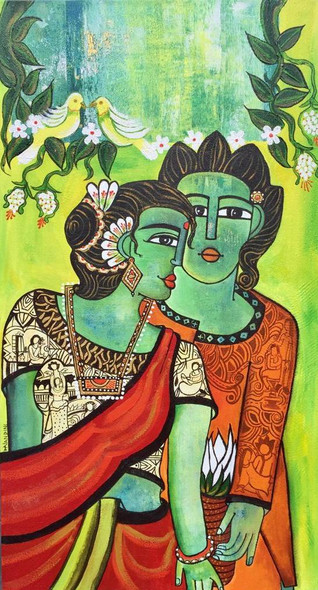 Tribal Couple [Nv6] (ART_5103_47208) - Handpainted Art Painting - 20in X 36in