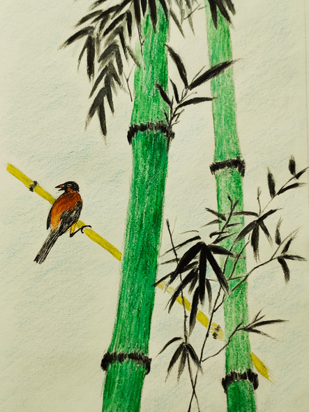 Bamboo Groove-ing (ART_7363_47042) - Handpainted Art Painting - 8in X 12in